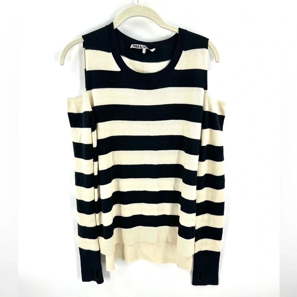 Pam & Gela Sweater Womens Small Wool Cotton Side Zip Nautical Preppy Stretch